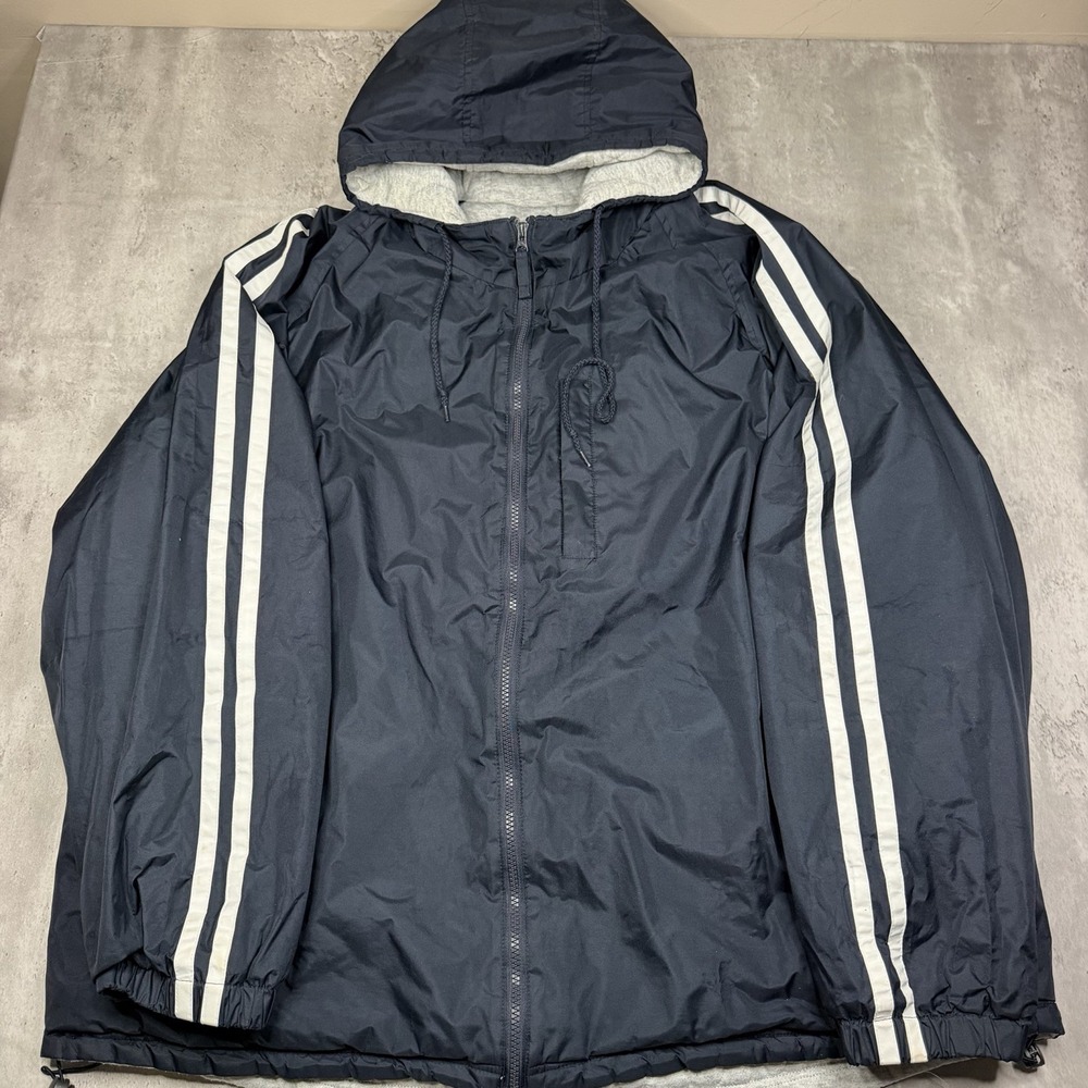 Canyon River Blues Jacket Mens XXL Black Striped Windbreaker Quilted Lined Hood